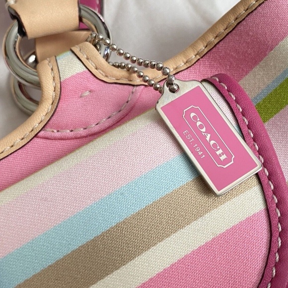 Coach Hampton Soho Multicolor Striped Leather & Canvas Tote w/ Buckle - Picture 3 of 5